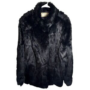 Bryant Park Women's Black Rabbit Fur Satin Lined Short Jacket Hook & Eye M